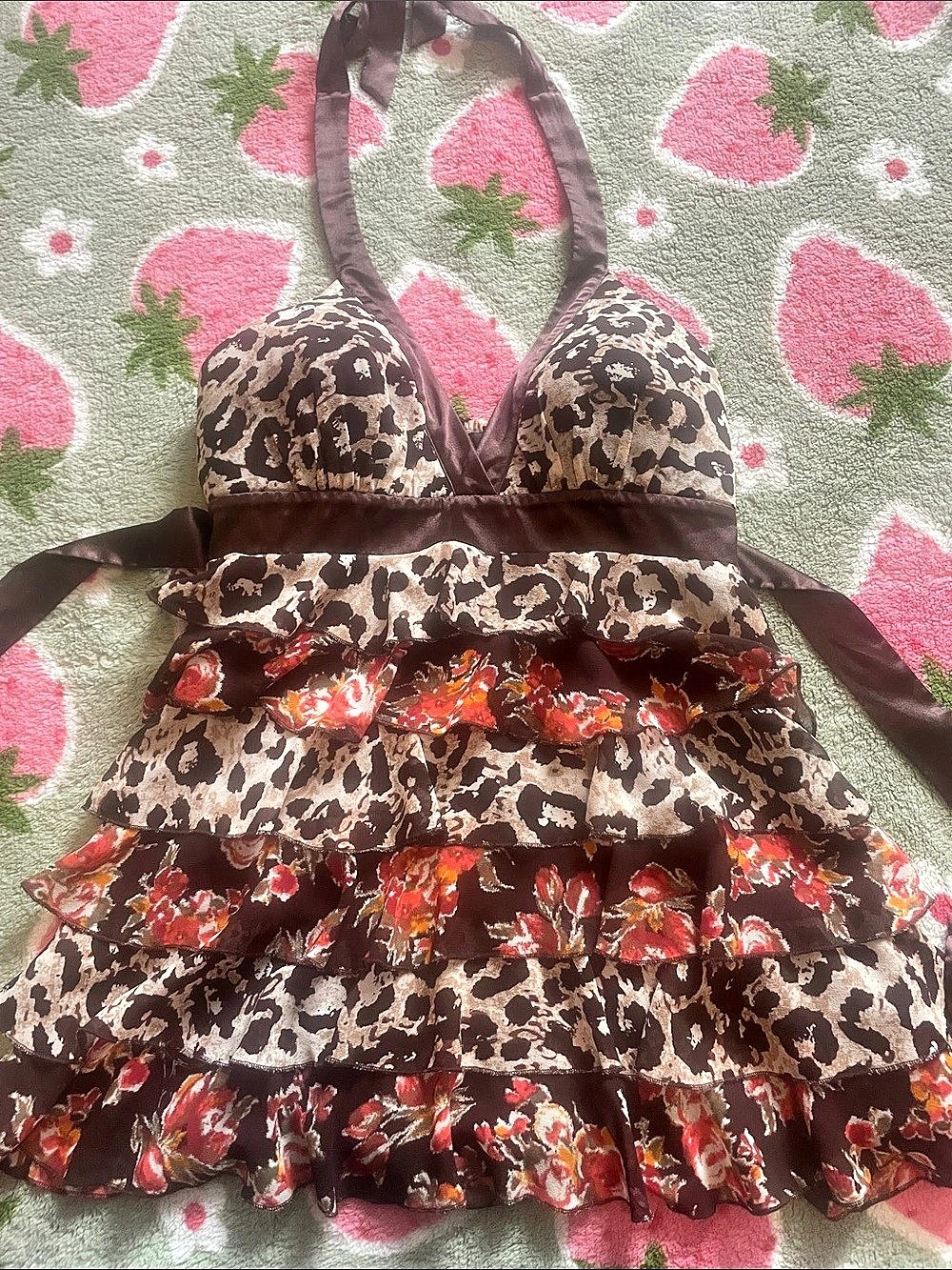 bebe Leopard Floral Halter Mini Dress Like New